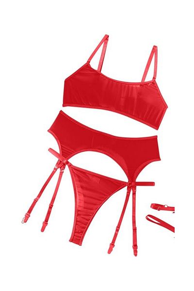 Bacio Transparent Tulle Garter Set Lingerie Showing Off Lingerie