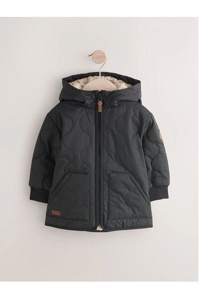 Next Boy's Coat with Black Fleece Lining and Cap
