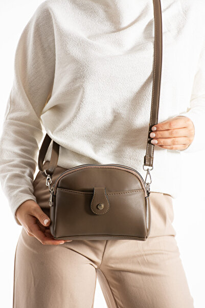 Morpelikan Women's Faux Leather Adjustable Cross Strap 4 Compartment Mink Shoulder Bag with Magnet Buckle Detail