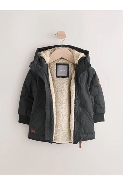 Next Boy's Coat with Black Fleece Lining and Cap