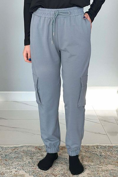 REMSA Pantaloni de sport pentru femei Ice Blue 7057 - Talie și picioare elastice, buzunare cargo