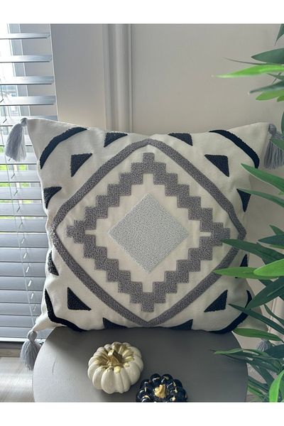 Reset Punch Embroidered Throw Pillow Cover