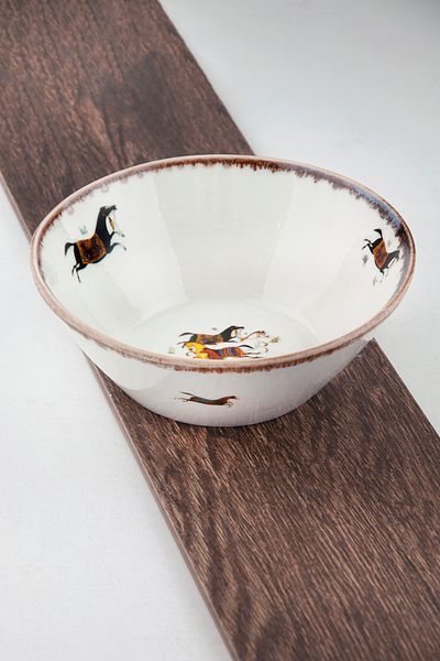 Bursa Porselen Dekor Retro Conical Bowl - Horses