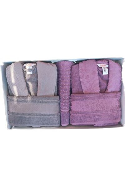 Özdilek Blossom Happy Aile Bornoz Seti - Mürdüm Antrasit