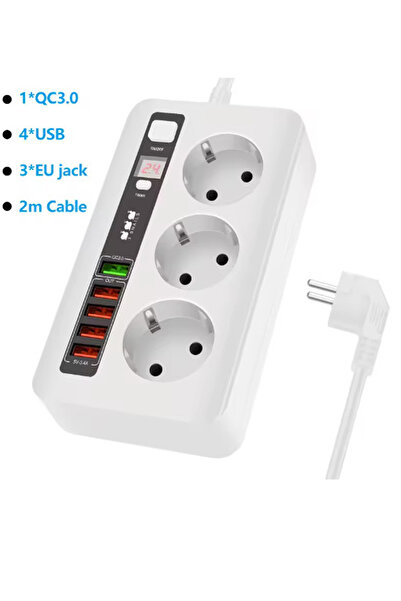 Vothoon Akım Korumalı Usb'li Akıllı 3'lü Priz Zaman Ayarlı 5 Usb Uzatma Kablosu