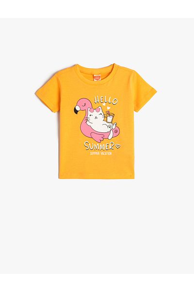 Koton Cotton Short Sleeve Crew Neck Cat Printed T-Shirt