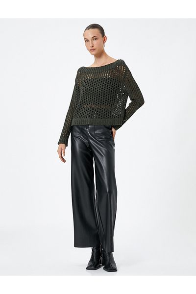 Koton Oversize Openwork Knit - Boat Neck Sweater