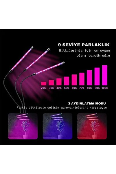 Store Bitki Çiçek Büyütme Işığı Led 4lu Dim Ayarlanabilir Zamanlayıcı Tam Spektrumlu Usb Bitki Lambası