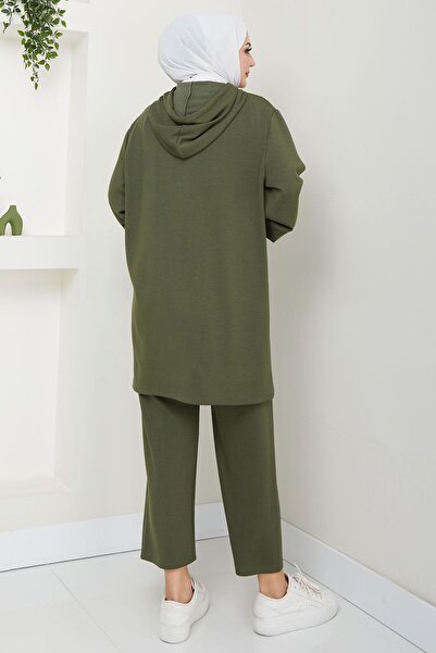 hafsamina Arma Detaylı Kapüşonlu İkili Takım Haki HM2654