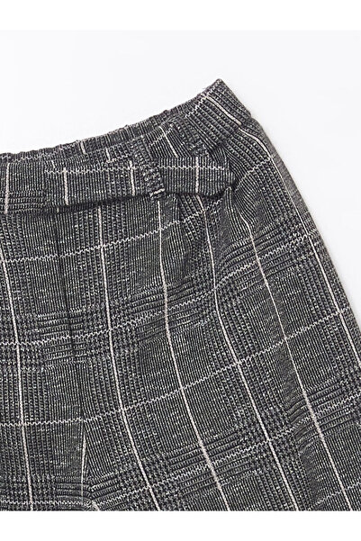 LC Waikiki Gray Plaid Girl's Trousers with Elastic Waist
