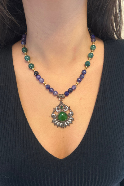 Suerte Accessories Ametist ve Aventurin Doğal Taş Kuyumcu İşi Elmas Montür Ye...