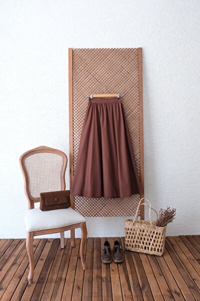 KÜÇÜĞÜM BUTİK Brown Flared Gathered Poplin Skirt