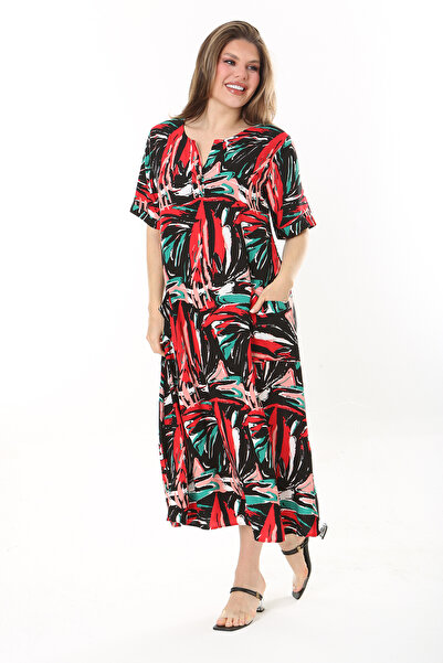 Şans Μακρύ φόρεμα με κουμπιά με κουμπιά γυναικείο μπροστινό ύφασμα βισκόζης 65N37861