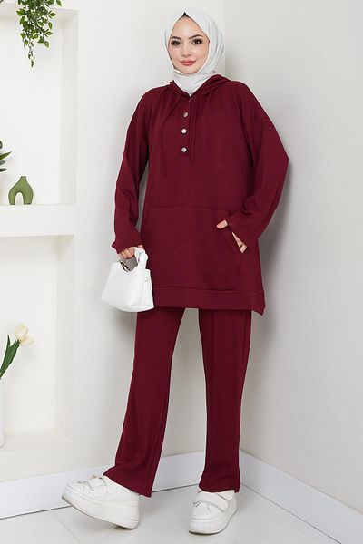 hafsamina Claret Red Double Set - Κουκούλα με κουμπωτά HM2646