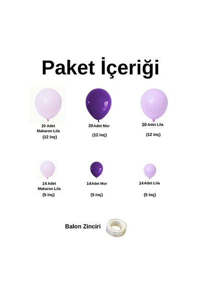 Organizasyon Pazarı 100 Pieces Macaron Lilac-Purple-Lilac Balloon Chain Set