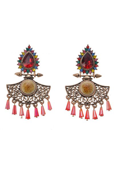 Pelin Aksesuar Red Stone Ethnic Earrings
