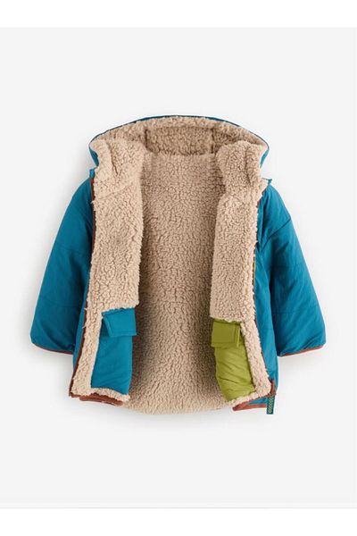 Next Petrol Blue Reversible Borg Jacket