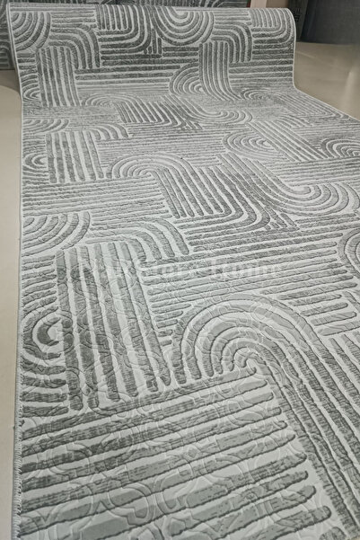 NaRStore Home ELİT OSSO GRİ BEYAZ KABARTMALI KAYMAZ TABAN YIKANABİLİR KESME YOLLUK HALI