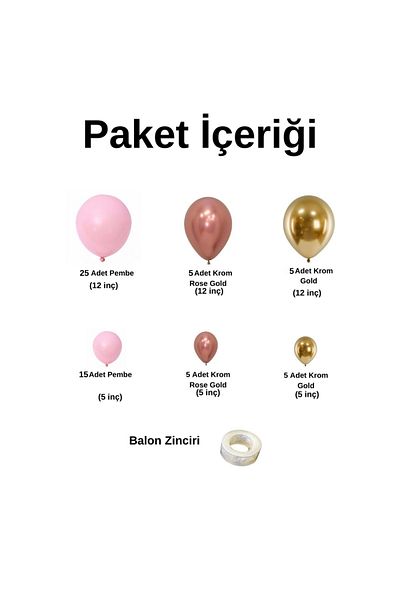 Organizasyon Pazarı Set of 60 Pink and Chrome Rose Gold Balloon Chains