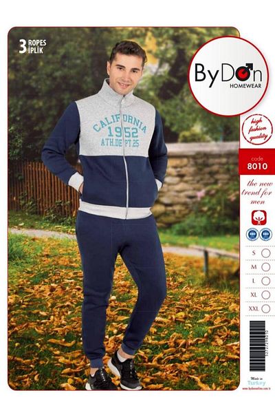 ByDon Ανδρικό σετ φούτερ από βαμβακερό 3 νήμα - μακρύ μανίκι, γιακάς, φερμουάρ και μανσέτες