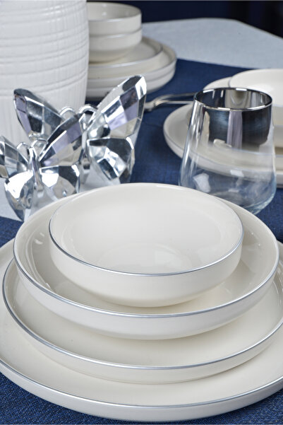 Heda Porselen Rüya Platin Yaldız 24 Parça 6 Kişilik Porselen Yemek Takımı Kır...