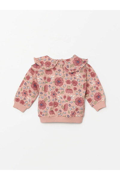 LC Waikiki LCW baby Baby Collar Long Sleeve Printed Baby Girl Sweatshirt and Tights 2-Piece Set