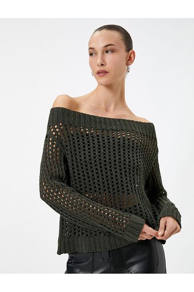Koton Oversize Openwork Knit - Boat Neck Sweater