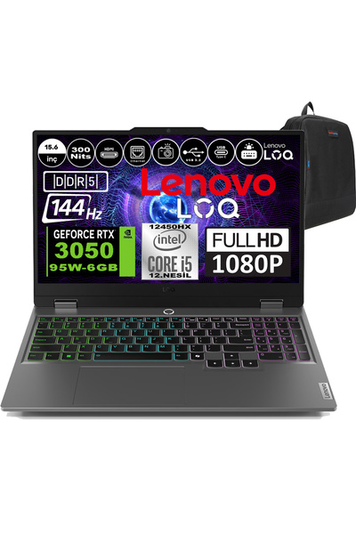LENOVO Loq  I5 12450HX 24GB Ddr5 512GBSSD RTX3050 6gb 95W 15.6" 144HZ 300NITS...