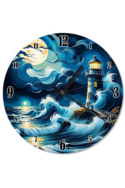 Tablomega Waves and Lighthouse Design Wall Clock