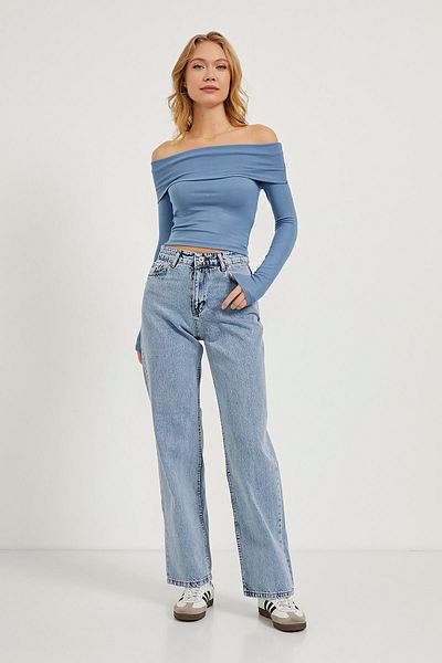 Arma Life Pantaloni largi de damă cu talie înaltă, albastru gheață