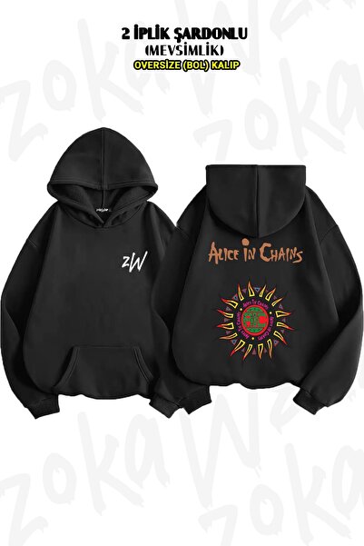 ZOKAWEAR Alice In Chains Oversize Світшот з капюшоном - 3 принти на спині, 2 ...