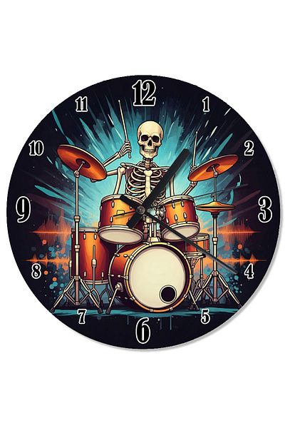 Tablomega Skeleton and Drum Set Wall Clock with Flowing