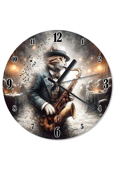 Tablomega Cat Playing Saxophone Printed Wall Clock
