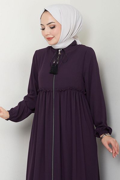 hafsamina Plum Ferace - HM2327 με λεπτομέρεια με κορδόνια και πιέτες