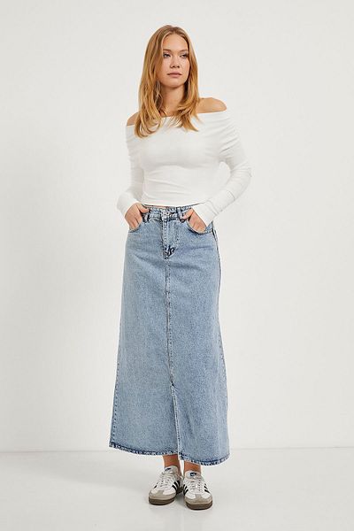 Arma Life Fusta de denim lungă albastră de vară de bază pentru femei, cu buzunare