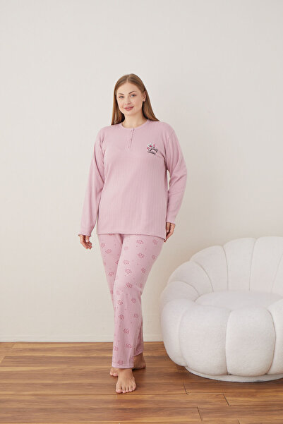 CALİA Women's Interlock Fabric Plus Size Button Sleepwear Suit