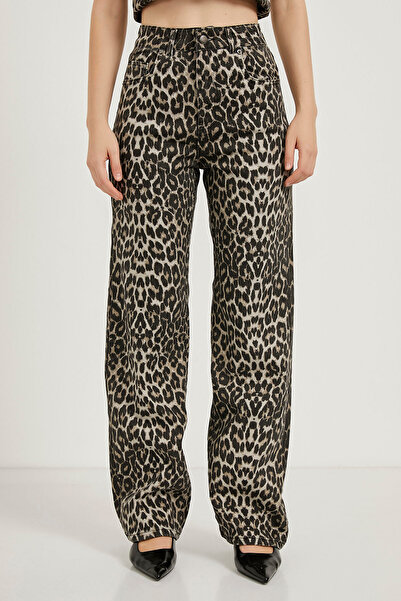 Arma Life Leopar Baskılı Yüksek Bel Straight Fit Pantolon