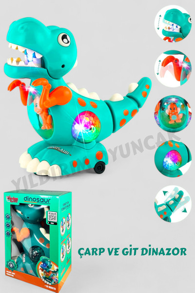 YILDIRIM OYUNCAK Işıklı Müzikli Hareketli Dinozor Çarp Dön - 360 Derece Dönen...