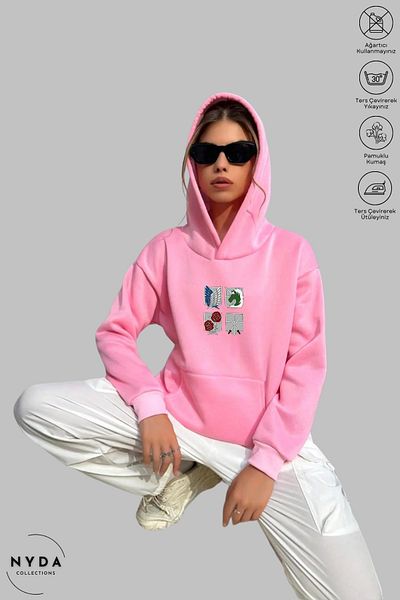 Nyda Collections Φούτερ Attack on Titan 2 με στάμπα Unisex με κουκούλα - Μακρυμάνικο, Ανοιχτό, Βαμβακερό Oversize