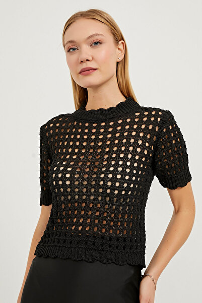 Arma Life Bluză neagră strânsă de vară cu mâneci scurte transparentă pentru femei