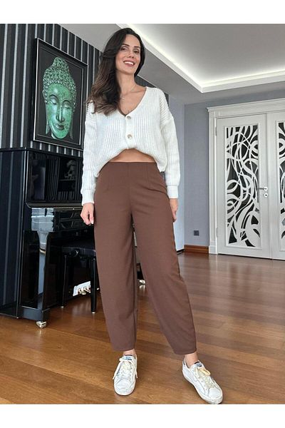 Atelier Derin Pantaloni maro cu balon din Lycra