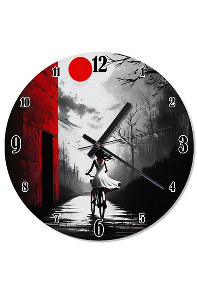 Tablomega Red Wall and Bicycle Design Wall Clock
