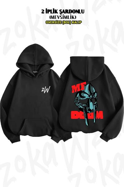 ZOKAWEAR Oversize MFDOOM dukserica sa kapuljačom i printom na leđima (2 niti)
