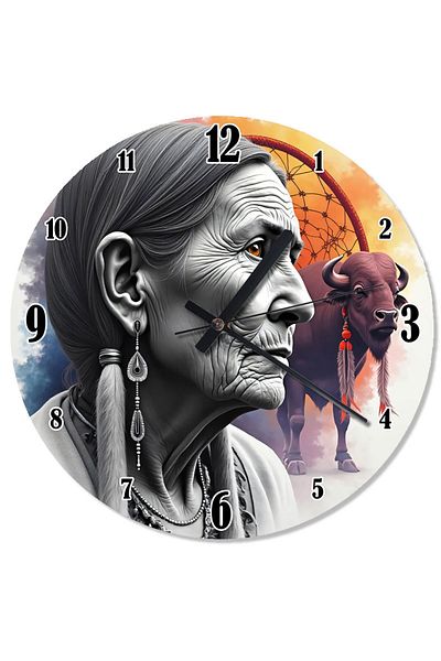 Tablomega Old Native American Woman Retro Wall Clock