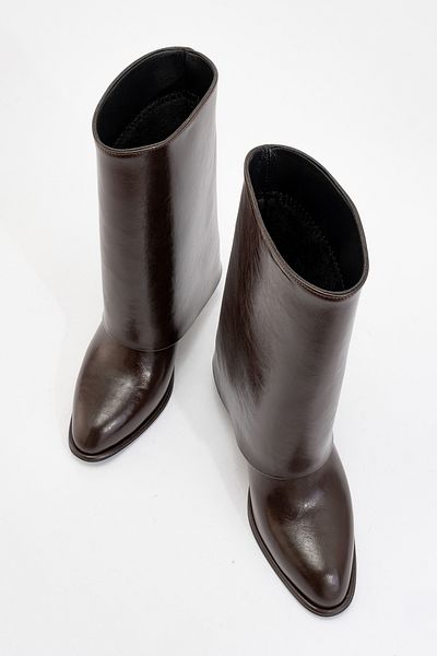 LuviShoes Γυναικείες μπότες με χοντρό τακούνι ELLAS Brown Skin