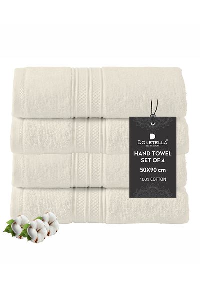 Donetella 4 - Pcs Premium Hand Towels (50x90cm) 600 GSM 100% Combed Cotton