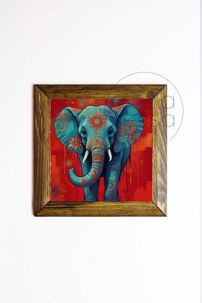 Artavessa Πέτρινο Πίνακας με Πλαίσιο Μασίφ Ξύλο 16 x 16 cm - Ελέφαντας