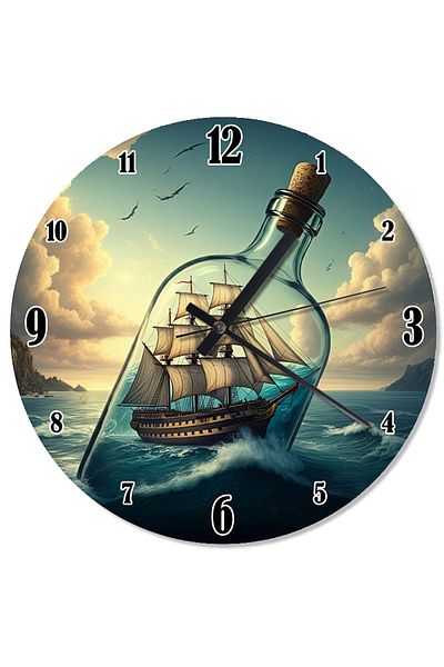 Tablomega Ship in a Bottle Custom Design Wall Clock