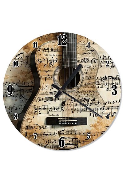 Tablomega Sheet Music and Acoustic Guitar Design Wall Clock