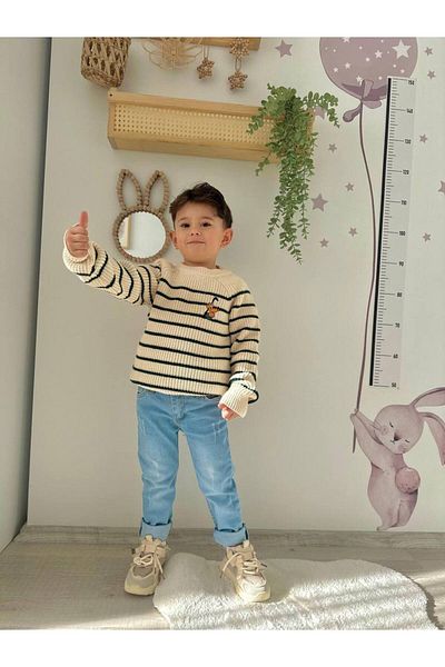 CANDA Striped Sweater-Denim Boy's Bottom-Top Suit